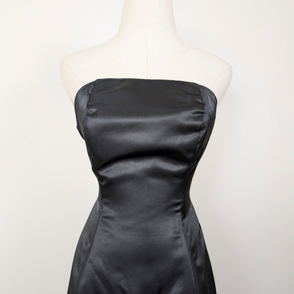 Black Strapless Prom Maxi Dress Petticoat Lace Up Corset Sleeveless Tube Top - Picture 12 of 13